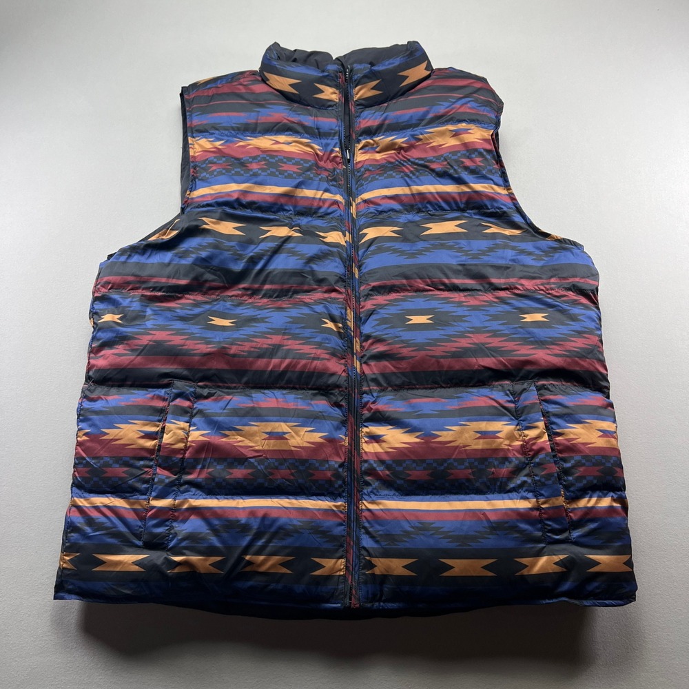 Rank 45 Reversible Puffer Vest Mens XL Multi Aztec Mock Neck Insulated Full Zip
